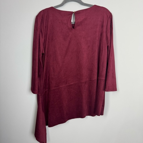 PECK & PECK | NEW! Burgundy Faux Suede Asymmetrical Tunic Top Women’s Size L - Picture 6 of 7